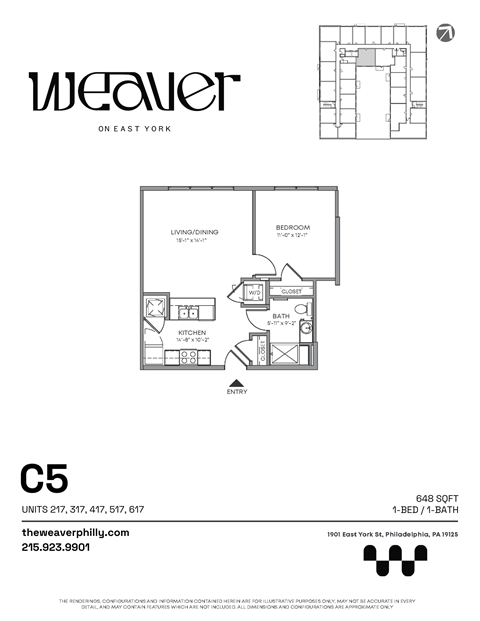 1Bed Floor Plan C5 at The Weaver, Philadelphia
